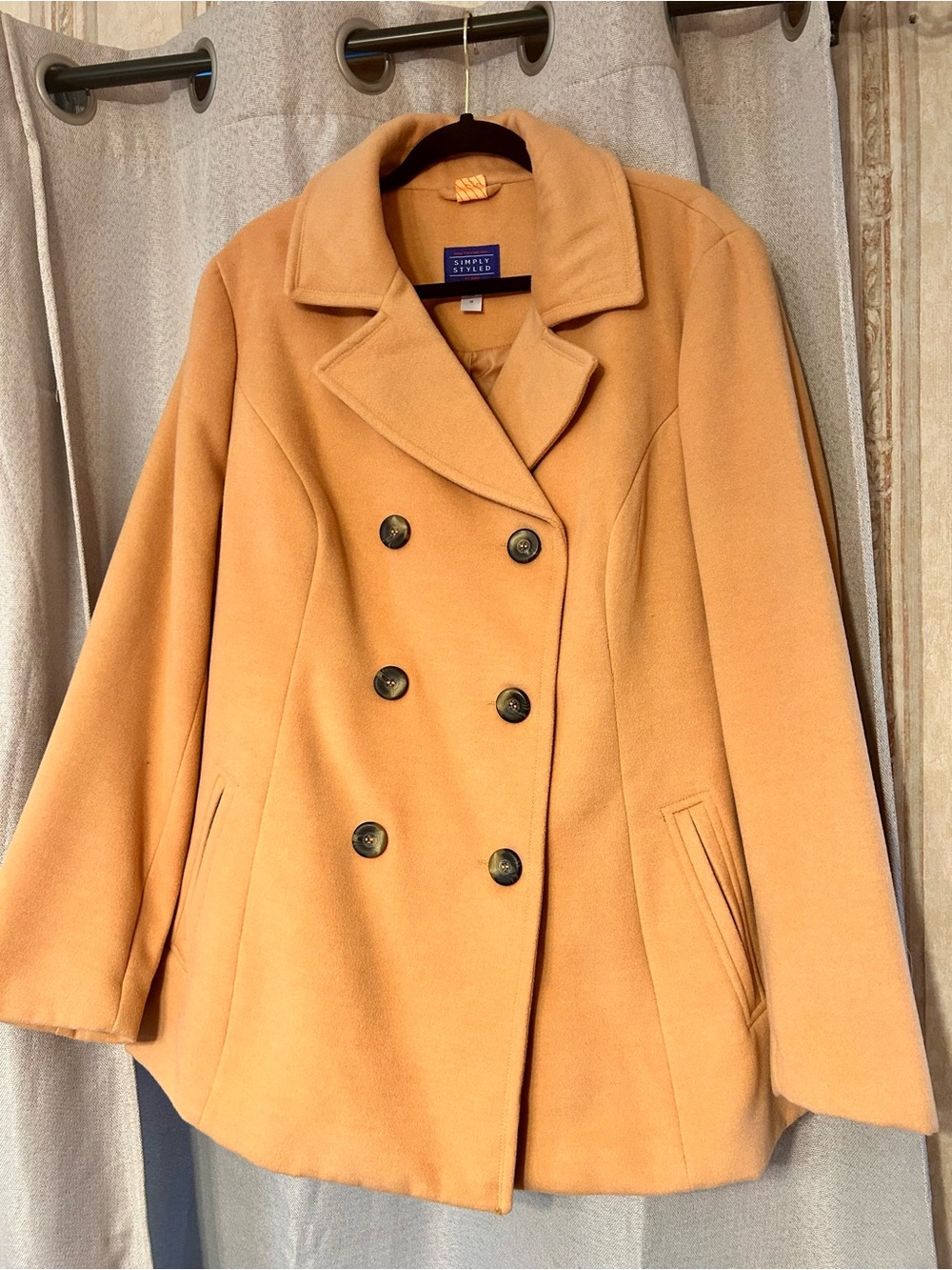 Simply Styled Women's Double-Breasted Camel Peacoat Size 1X